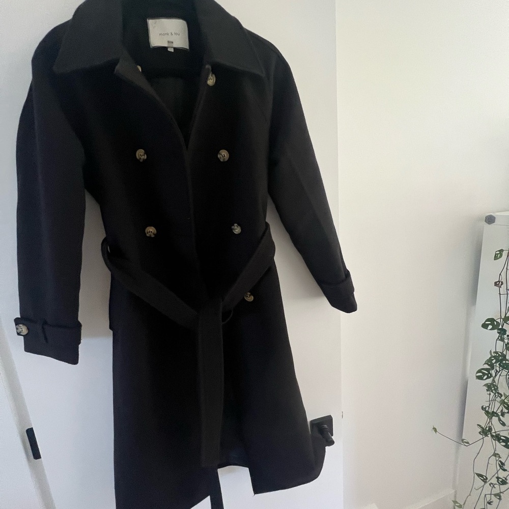 Monk & Lou Black Double-Breasted Trench Coat